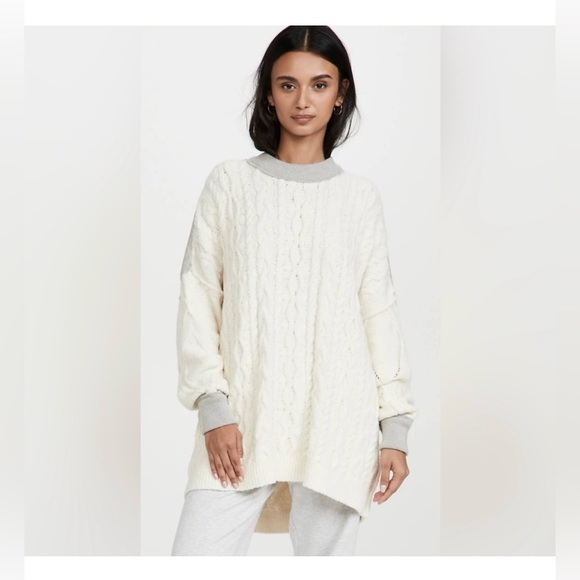 FREE PEOPLE Olympia Tunic Sweater | Ivory Combo MSRP $168 Size Large Oversized - Picture 2 of 10